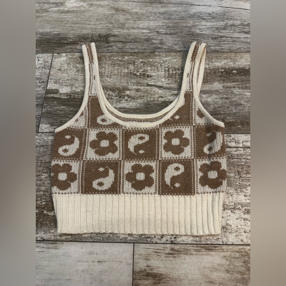 Brown and Cream Patterned Women's American Eagle Tank